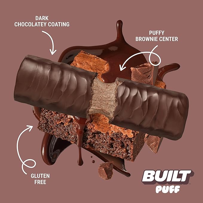Built Bar, Puff Protein Bars, Brownie Batter Puff, 17g Protein Snacks, On-The-Go Bars, Only 140 Calories, 6g Sugar, Collagen, Gluten Free, 12 Count