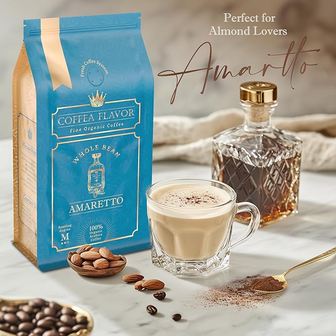 Amaretto Flavored Whole Bean Coffee – 100% Arabica, Single Origin, Medium Roast, Naturally Sweetened, Indulgent and Smooth – Perfect for Cold Brew – by Coffea Flavor