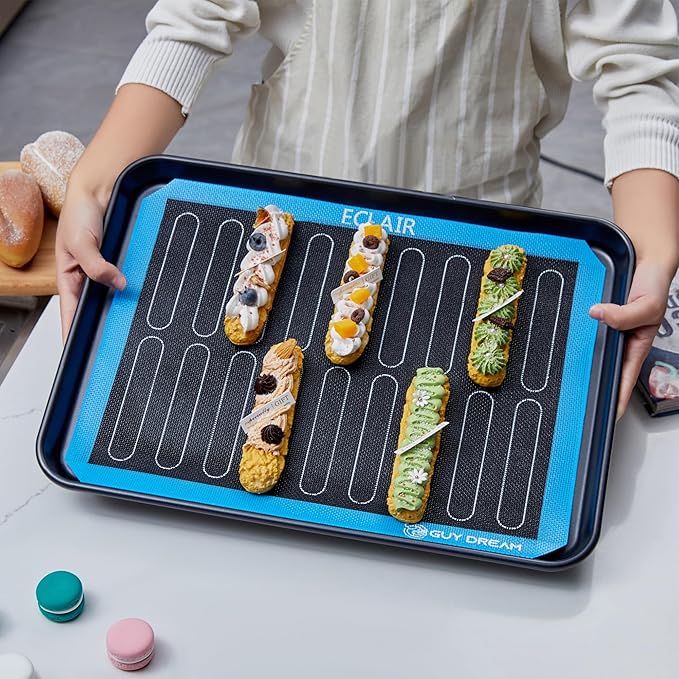 2PCs GUY DREAM Perforated Silicone Baking Mat 11-4/5" x 15-3/4" - Eclair Mat for Baking - Steaming Mesh For Half Size Cooking Sheet - Non-Stick Reusable Oven Liner