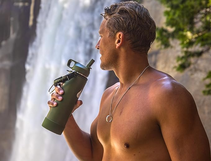 HYDRO CELL Stainless Steel Insulated Water Bottle with Straw - For Cold & Hot Drinks - Metal Vacuum Flask with Screw Cap and Modern Leakproof Sport Thermos for Adults (Army 24oz)