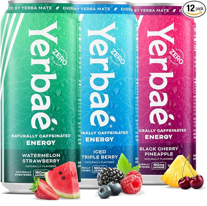 Yerbaé Energy Beverage - Variety Power Pack, 0 Sugar, 0 Calories, 0 Carbs. Yerbae is Energized by Yerba Mate, Plant-Based, Healthy Alternative to Sugary Energy Drinks, 16oz cans (12 Pack)
