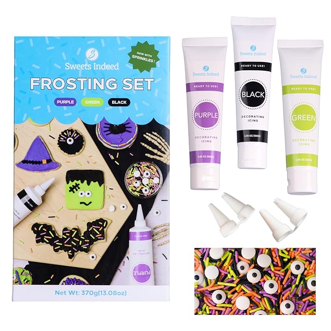 Sweets Indeed Frosting Kit plus Sprinkles Frosting Tubes nozzles 11.71 ounces Perfect for baking and cookie decoarting (Monster Mash)