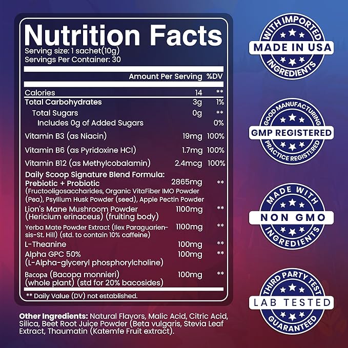 Yerba Mate Tea Powder 5 Mixed Tropical Fruit Flavors Clean Energy Drink Superfood - Support Gut Health, Probiotics and Prebiotics, Reduce Brain Fog, Relaxation & Focus Blend 30 sachets