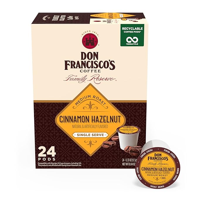 Don Francisco's Cinnamon Hazelnut Flavored Coffee - 24 K-Cup Compatible Single-Serve Pods - 100% Arabica - Compatible with Keurig Brewers