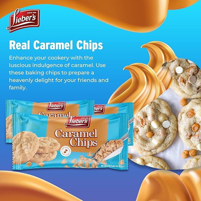 Lieber's Real Caramel Chips| Baking Chips | Certified Kosher for Cookies, Cakes, Muffins and More! 9 Oz Pack Of 3