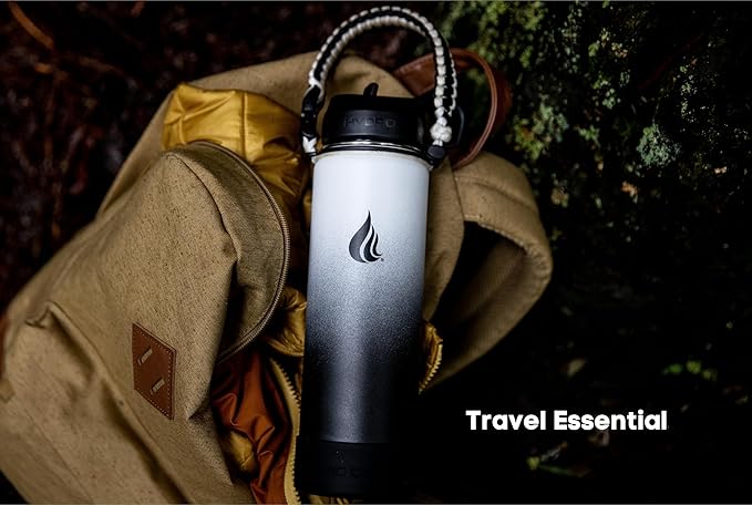 HYDRO CELL Stainless Steel Insulated Water Bottle with Straw - For Cold & Hot Drinks - Metal Vacuum Flask with Screw Cap and Modern Leakproof Sport Thermos for Adults (Black/White 24oz)