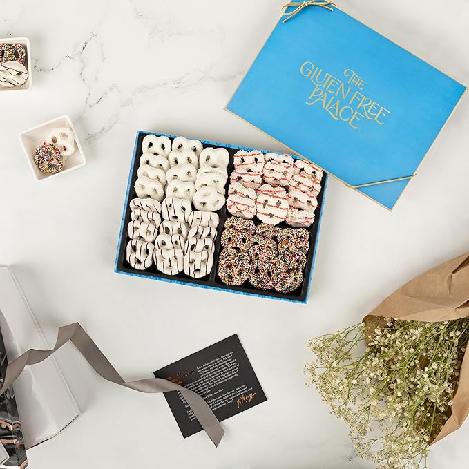 Gluten Free Palace Chocolate Covered Pretzels Gift Basket – Gluten Free Pretzel Chocolate Gifts – Thank You, Corporate, Birthday (4 Flavors)