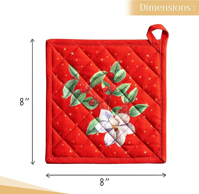 Maison d' Hermine Pot Holders 100% Cotton Heat Resistant Potholders 8" x 8" Hot Pads with Loop BBQ, Cooking, Baking, Grilling, Kitchen, Handling Hot Pans (Pack of 1, Noel)
