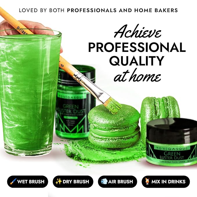 MONÉGASQUE Green Edible Glitter for Drinks 15g – Halloween Edible Glitter for Cakes & Cocktails – Luster Dust for Drinks & Cake Decorating – Cocktail Drink Shimmer Powder – Green Food Coloring Spray