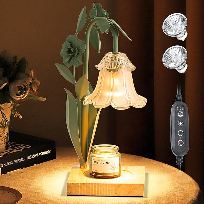 Flower Candle Warmer Lamp with Timer,Dimmable Candle Lamp Warmer,Adjustable Height Candle Warmer for All Jar Candles,Bedroom Living Room Home Decor Aesthetic Christmas Birthday Gifts for Women