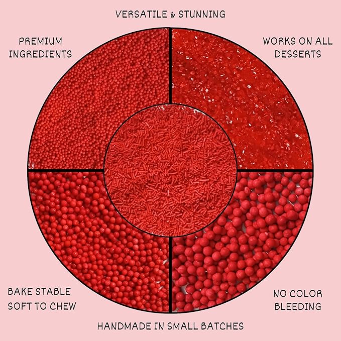 Confect Red Sprinkles Mix – Valentine’s Day, Birthday Cake & Cupcake Decoration – Includes Dragees, Jimmies & Sparkling Sugar –Edible Dessert Topping-Vegan, Gluten-Free, Nut-Free, Soy-Free, Dairy-Free, Palm Oil-Free- 5 Oz