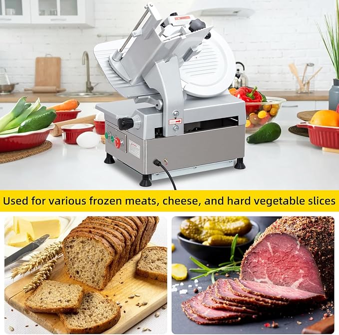 Commercial Dual Motor Meat Slicer 180W+370W | 12" Carbon Steel Blade, 0-7mm Adjustable - For Deli, Restaurant & Home Use