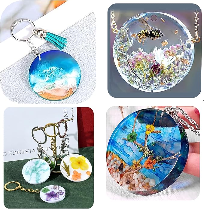 4Pcs Set 32-Cavity Resin Circle Molds, Flat Round Keychain Silicone Mold, Magnet Mold, Earrings Mold, Pendant Silicone Mold for Resin(2in, 1.75in, 1.5in, 1.25in)