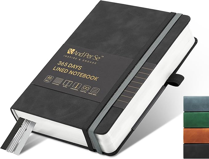 &And Per Se Lined Journal Notebook, 365 Pages, A5, 5.7'' x 8'' 100GSM Thick Paper, Journals for Writing, Hardcover Notebooks for Women Men (Black)