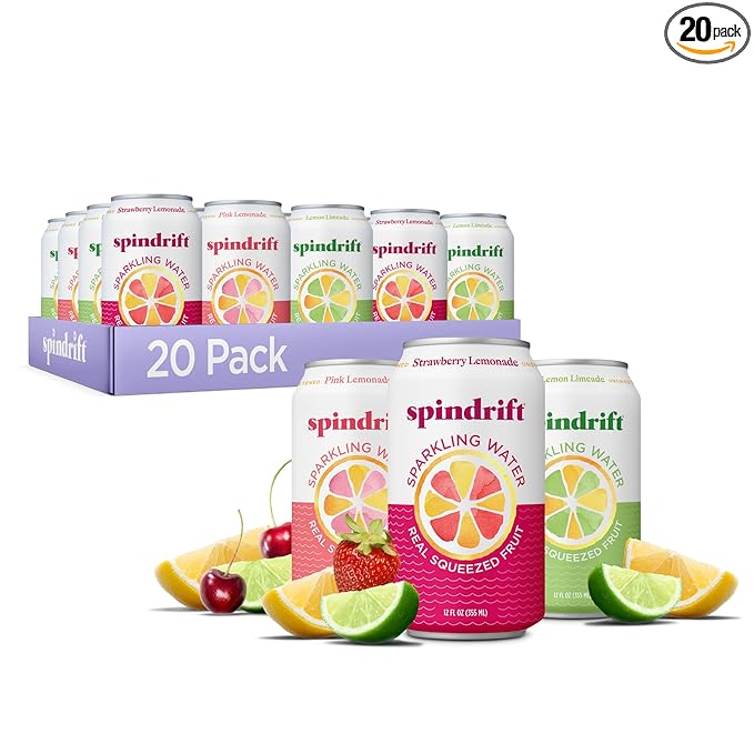 Spindrift Lemonade 3 Flavor Variety 20 Pack,12 Fl Oz (Pack of 20)