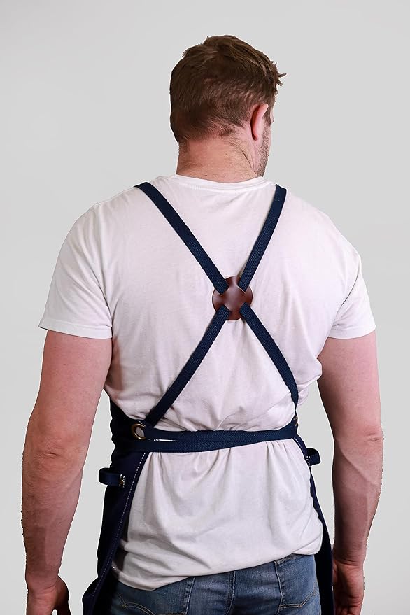 Caldo Canvas Kitchen Apron for Cooking - Mens and Womens Canvas Apron for Professional Chef, Server, or Barista- Adjustable with Pockets (Navy)