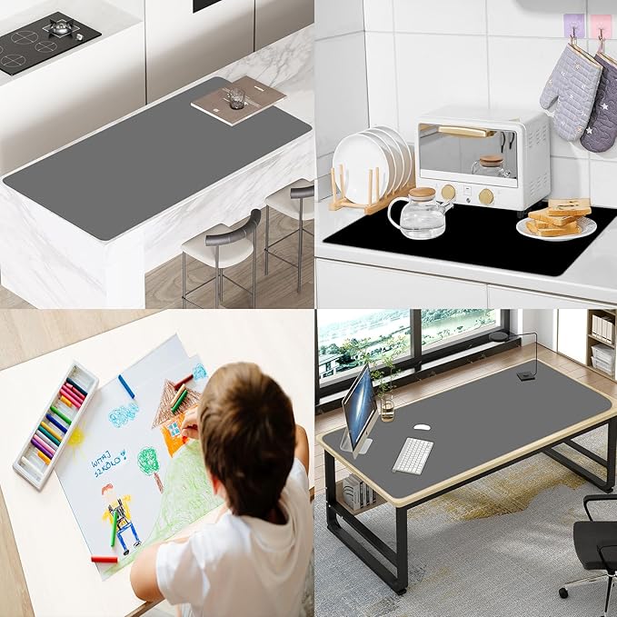 24"x24"(60cmx60cm) Silicone Mat for Kitchen Counter, Heat Resistant Non-Slip Countertop Protector, Waterproof Silicone Craft Mat for Kitchen Island, Light Gray