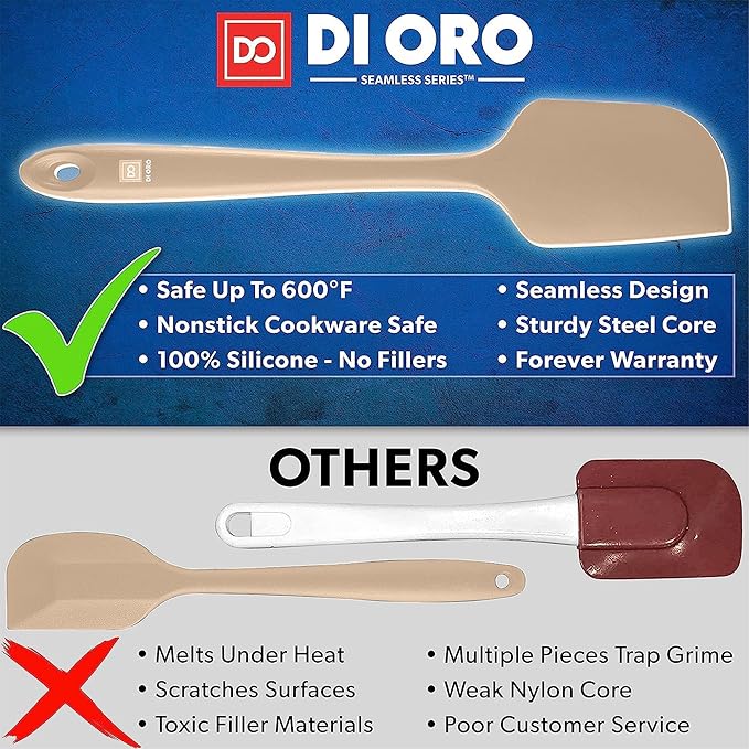DI ORO Silicone Spatula Set - Rubber Kitchen Spatulas for Baking, Cooking, & Mixing - 600°F Heat-Resistant & BPA Free Silicone Scraper Spatulas for Nonstick Cookware - Dishwasher Safe (5pc, Clay)