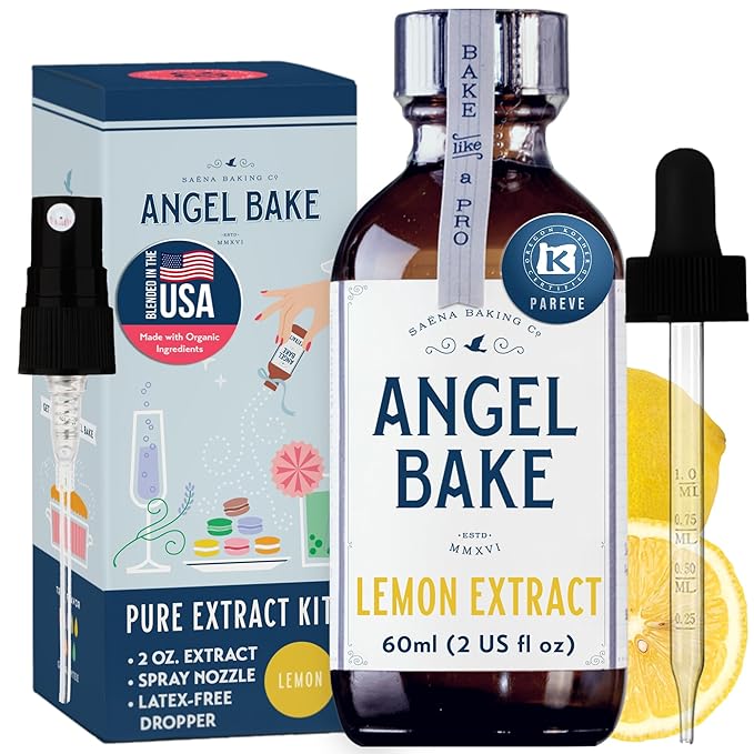 Pure Lemon Extract 5x Strength – for Baking & Mixology – Natural Flavoring, Kosher, Keto Friendly, Vegan, Gluten-Free – Enhance Desserts and Beverages (2 Oz Extract with Latex-Free Dropper & Spritzer)