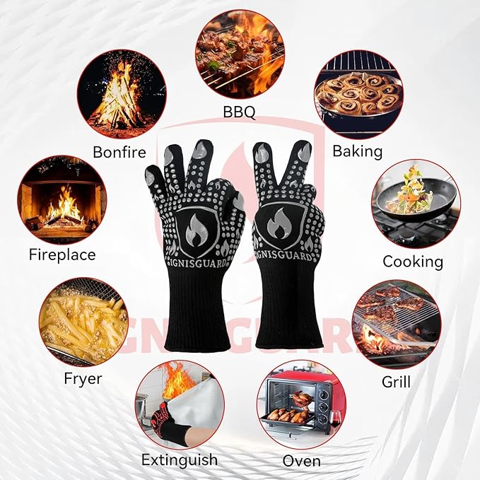 BBQ & Grill Gloves, Oven Gloves, 1472°F Silicone Oven Mitts Heat Resistant Grilling Gloves Fireproof Non-Slip for Barbecue Cooking Baking Smoking, 1-Pair Gray（L）