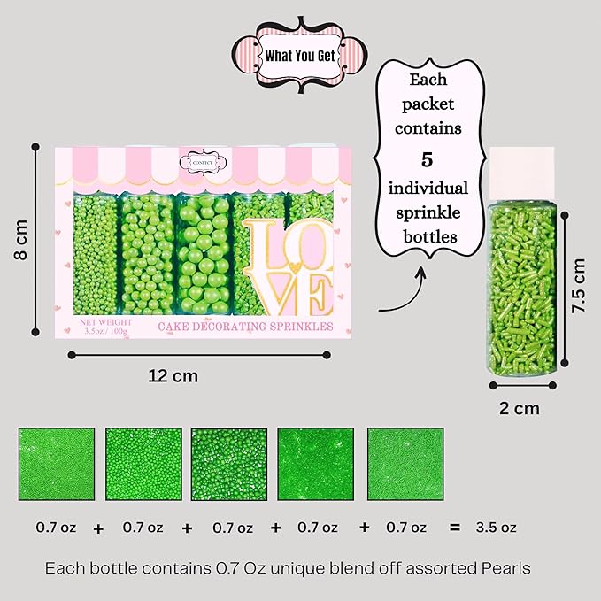 Confect Christmas Sprinkles for Cakes & Cupcakes – Party in Park Pea Green Sprinkles – Edible Celebration Mix with Dragees, Jimmies & Sparkling Sugar – Holiday Baking Decoration – Vegan, Gluten-Free, Nut-Free, Soy-Free, Dairy-Free , Handcrafted Sprinkl...