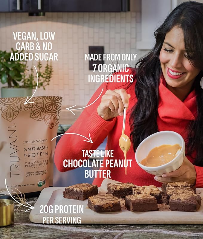 Truvani Vegan Pea Protein Powder | Chocolate Peanut Butter | 20g Organic Plant Based Protein | 10 Servings | Keto | Gluten & Dairy Free | Low Carb | No Added Sugar
