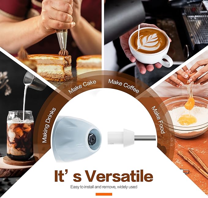 Milk Frother Rechargeable Handheld Electric Whisk Coffee Frother Mixer with 2 Stainless whisks 3 Speed Adjustable Foam Maker Blender for Coffee Matcha Latte Cappuccino Hot Chocolate (BluePink)