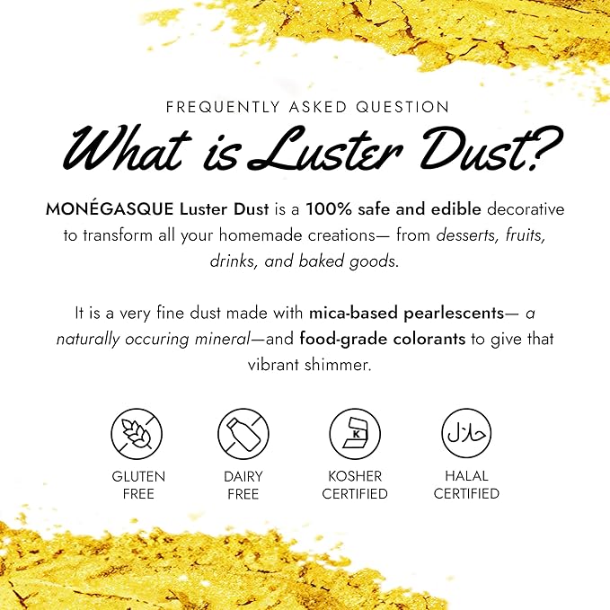 MONÉGASQUE Luster Dust Edible Glitter for Drinks 12 Pcs Set – Best Gift Idea for Bakers – Bakers Gift Set for Cake Decorations – Edible Glitter for Cakes & Cocktails – Cake Decorating Supplies