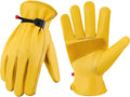 DULFINE Leather Work Gloves for Men & Women, Reinforced Durable Gardening Gloves,Cowhide Work Gloves,Puncture & Cut Resistant