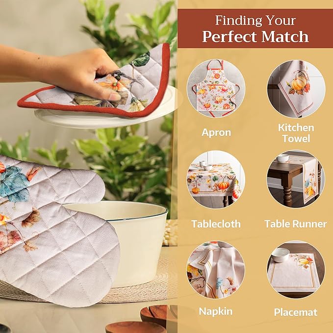 Maison d' Hermine Pot Holders 100% Cotton Heat Resistant Potholders 8" x 8" Hot Pads with Loop BBQ, Cooking, Baking, Grilling, Kitchen, Handling Hot Pans (Pack of 1, Potiron)