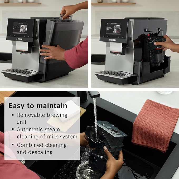 Bosch 800 Series Fully Automatic Espresso and Coffee Machine – 36 Drinks with Coffee World, Cold Brew, Double Cup, Milk Hose, Glass Milk Container, in Metallic Silver TPU60501