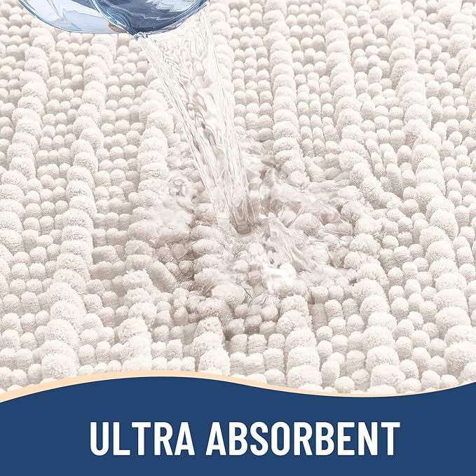Arotive Luxury Chenille Bathroom Rug Mat, Extra Soft Thick Absorbent Shaggy Bath Rugs, Non-Slip Machine Wash Dry, Plush Bath Mats for Bathroom, Shower and Tub, 40x32, Ivory