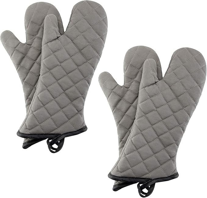 ARCLIBER Oven Mitts 2 Pairs of Quilted Terry Cloth Cotton Lining,Extra Long Professional Heat Resistant Kitchen Oven Gloves,16 Inch,Gray