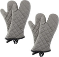 ARCLIBER Oven Mitts 2 Pairs of Quilted Terry Cloth Cotton Lining,Extra Long Professional Heat Resistant Kitchen Oven Gloves,16 Inch,Gray