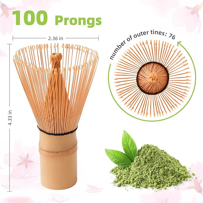 Matcha Whisk (1-Piece), Bamboo Whisk for Matcha Tea, Chasen, 100-Prong Bamboo Matcha Wisk Mixer Frother Brush for Authentic Tea Preparation