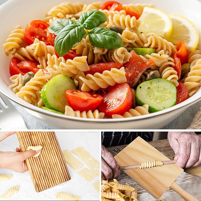 Pasta Making Tools 9 Pcs with Pasta Drying Rack, Threaded Rolling Pin, 2 Rolling Pins, Gnocchi Board, Dough Cutter, Wheel Cutter, 2 Ravioli Stamps,Pasta Making Kit Accessories for Home