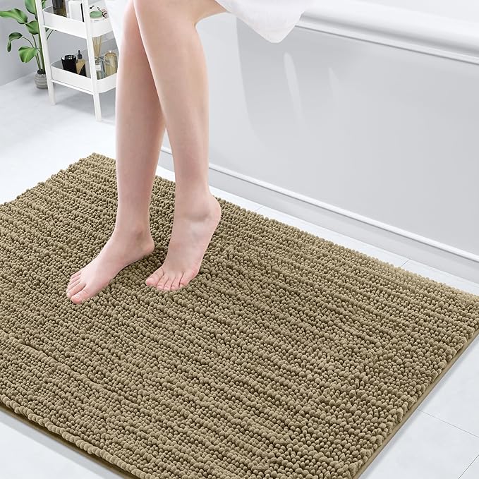 Arotive Luxury Chenille Bathroom Rug Mat, Extra Soft Thick Absorbent Shaggy Bath Rugs, Non-Slip Machine Wash Dry, Plush Bath Mats for Bathroom, Shower and Tub, 47x32, Camel