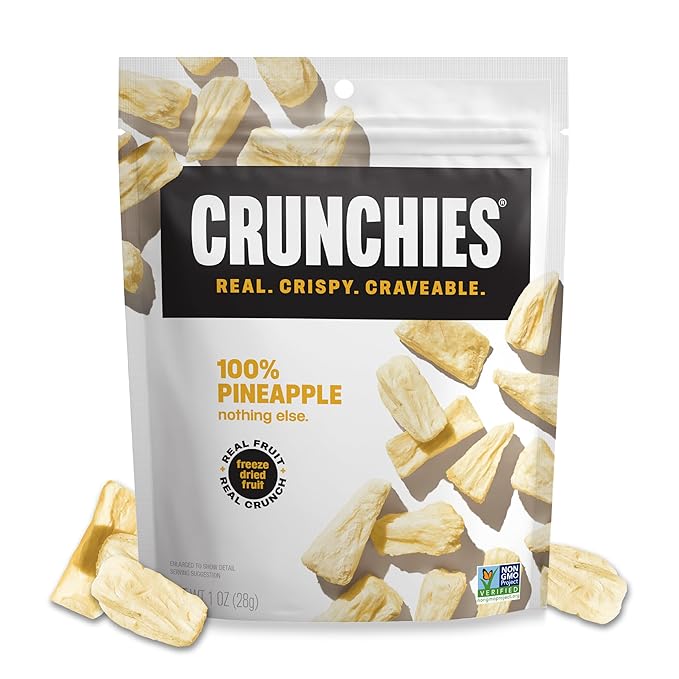 Crunchies Freeze-Dried Fruits, 100% All Natural Crispy Fruit, Non GMO and Kosher, Resealable Freeze Dried Fruit Snack Packs, Pack of 6 (Pineapple)