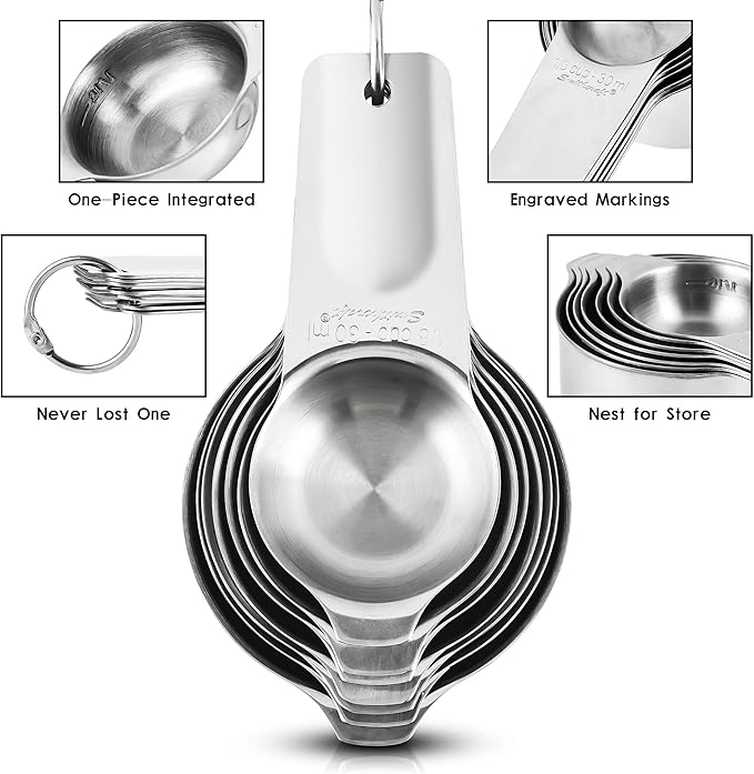 Measuring Cups and Spoons Set, 18/8 Stainless Steel Measuring Cups and Spoons set 17, Metal 7 Metric Measure Cups and 9 Dry Measure Spoons with 1 Leveler for Kitchen & Baking