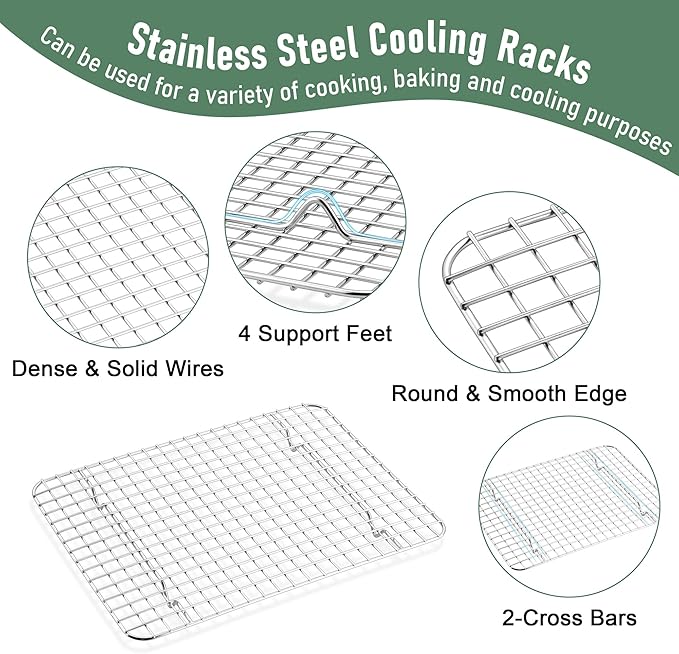 Quarter Sheet Pan with Wire Rack Set (2 Baking Sheets+2 Racks), Homikit Stainless Steel Baking Tray with Grid Cooling Rack for Toaster Oven Roasting, Metal Bacon Cookie Jelly Roll Pan, 12" x 10" Inch
