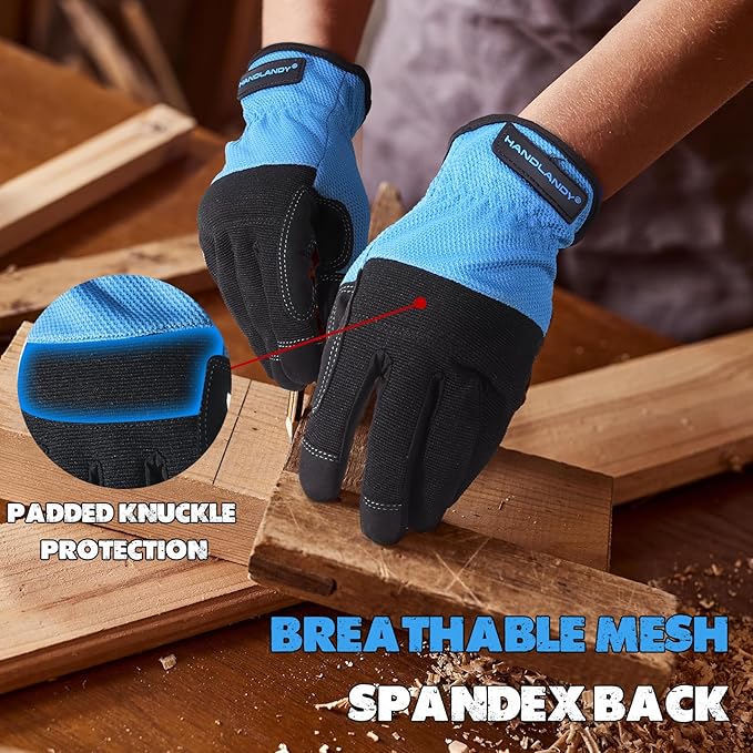 HANDLANDY Work Gloves for Men & Women, Utility Mechanic Working Gloves Touch Screen, Flexible Yard Work Gloves