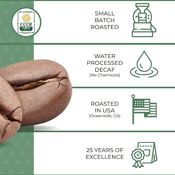 The Bean Organic Coffee Company Water Processed DECAF IL Chicco (Traditional Italian Roast), Dark Roast, Ground Coffee, 16-Ounce Bags (Pack of 2), Café Molido Tostado Orgánico descafeinado