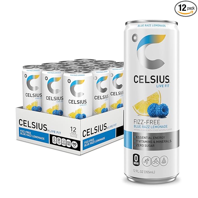 CELSIUS Fizz Free Blue Razz Lemonade, Sugar Free Energy Drink, 12 Fl Oz (Pack of 12)