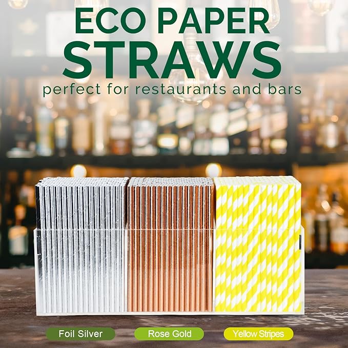 Rose Gold Paper Cocktail Straws, 5.75 inch, 500 counts, Disposable Short Small Drinking Straws for 8oz 10oz Cups