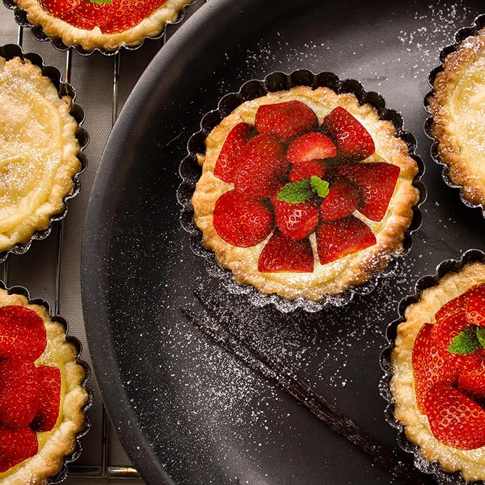 6 Pack Mini Tart Pans 4 Inch with Removable Bottom Round Non-stick Deep Quiche Pan, Heavy Duty Fluted Side for Pies, Egg Tart Molds for Baking, Mousse Cakes, Fruit and Desserts (4 Inch 6pcs)