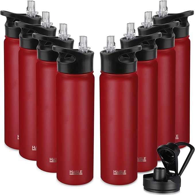 HASLE OUTFITTERS Insulated Water Bottle 22 oz Double Wall Stainless Steel Water Bottle Wide Mouth with Straw Lid & Spout Lid Keeps Cold or Hot(Red,8)