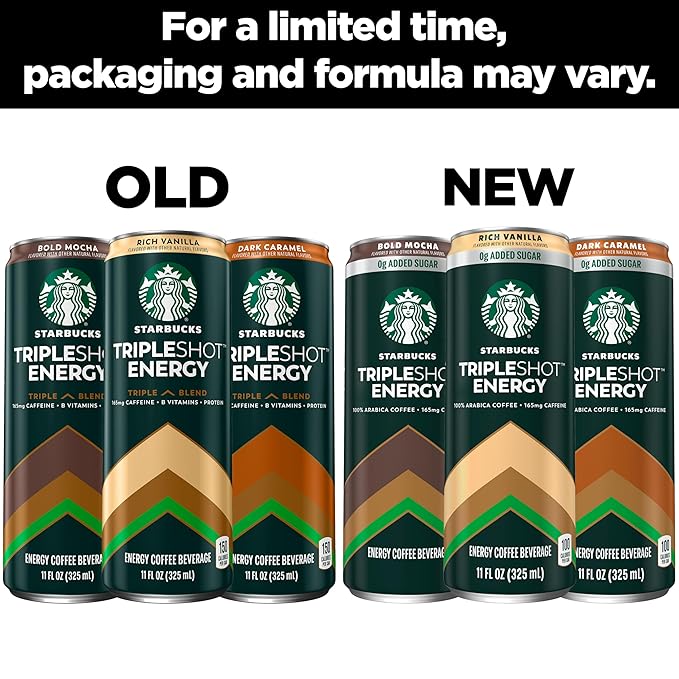 Starbucks Tripleshot Coffee Energy Drink, Bold Mocha, 11 fl oz Cans (12 Pack), Triple Blend, 165mg Caffeine, B Vitamins, Protein, Iced Coffee (Packaging and Formula May Vary)
