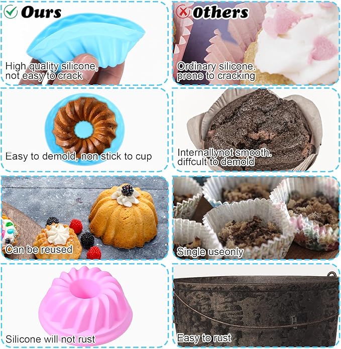 48Pcs Silicone Baking Cups, Non-stick 4 Shape Baking Molds, Heat Resistant and Resuable Mini Silicone Muffin Cups for Muffins, Jelly and Cake Baking