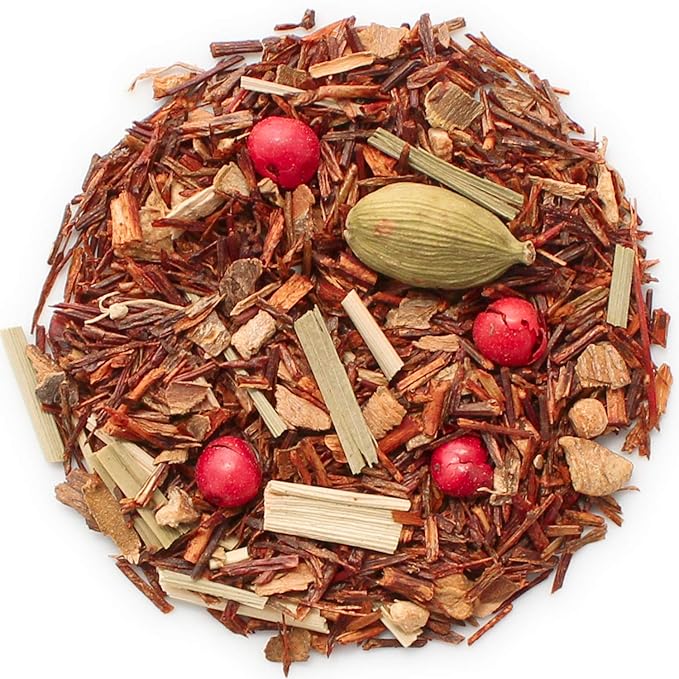 Teabloom Organic Herbal Tea, Ruby Spice Chai Loose Leaf Tea, Spicy and Rich Rooibos Chai with No Caffeine, USDA and EU Certified Organic, Fresh Whole Leaf Blend in Reusable Gift Canister, 3 oz/85 g Canister Makes 35-50 Cups