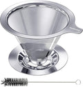 Pour Over Coffee Dripper, Paperless Reusable Coffee Filter, Pour Over Coffee Maker for Single Cup Brew, Double Mesh Design of Stainless Steel Cone Filter for Perfect Extraction (1-2 Cup)